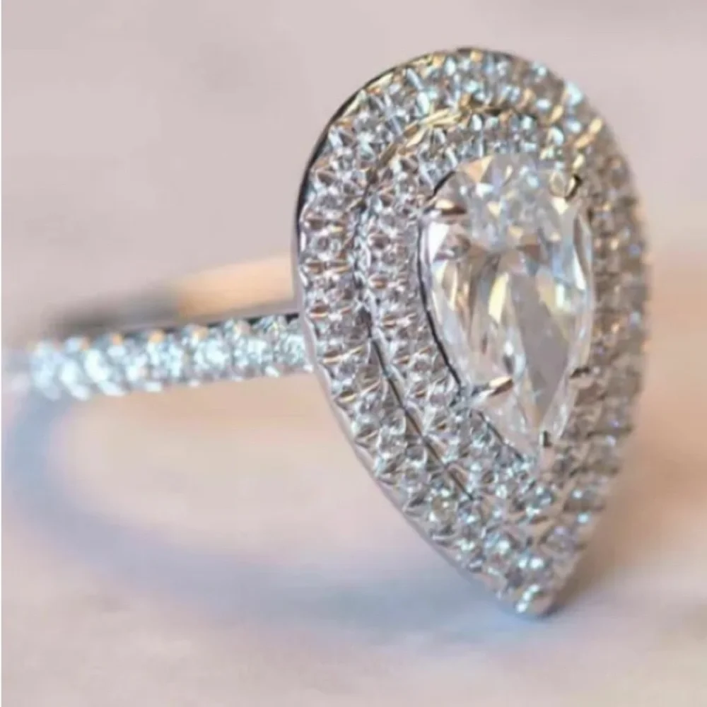 Gorgeous 3.75 ct. t.w. Pear & Round Cut Double Halo Ring - Picture 9 of 16